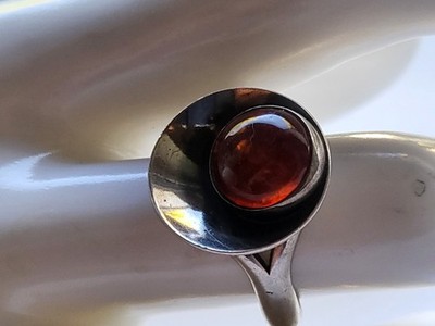 N.E.From Dänemark Ring Sterling Silber Bernstein Cognac Amber Gr.53