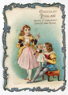 Glanzbilder Oblaten Prägekarte Mädchen Junge Puppe   11 cm