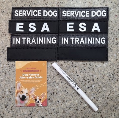 Service Dog, ESA, In Training, & Blank Patches & White Acrylic Marker - Set of 8