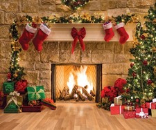 12x10FT Christmas Photography Backdrops Christmas Fireplace Decoration Backgr...