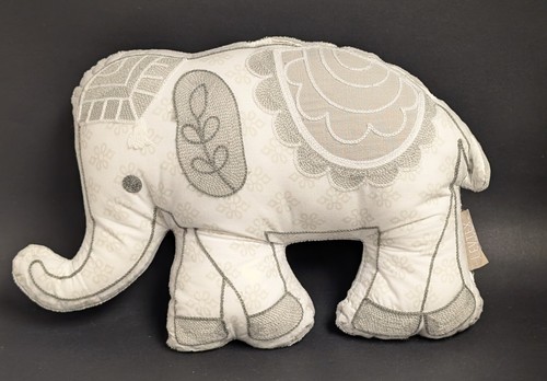 Levtex Baby Elephant Ely 13" Plush White Gray Nursery Pillow Safari Jungle Boho