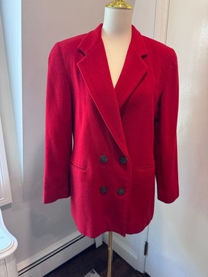 Vintage Harve Benard | Women's Red Wool & Cashmere Double-Breasted Blazer