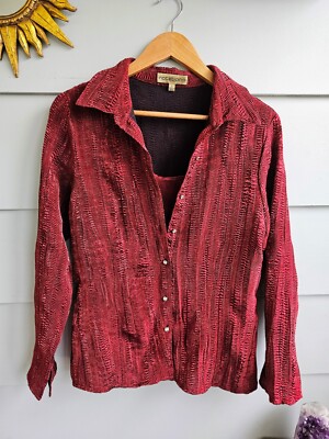 90's Vintage Burgandy Fall Metallic Long Sleeve with Attached Tank Top L