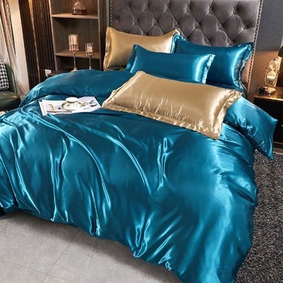  Blue Ice Satin Duvet Cover Couple 2 People Luxury Bedding Set Queen King Size