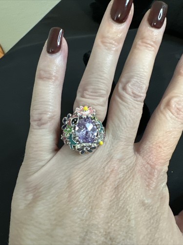 Multicolored Costume Jewelry Ring Size 7 Flowers And Lady Bug Alexandrite - Picture 10 of 15