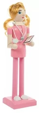 Wooden Christmas Nutcracker, 10", WHITE FEMALE NURSE IN PINK UNIFORM, HL
