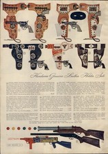 1954 PAPER AD COLOR 3 PG Leather Holsters Lone Ranger Cap Gun Rifle Parker Games