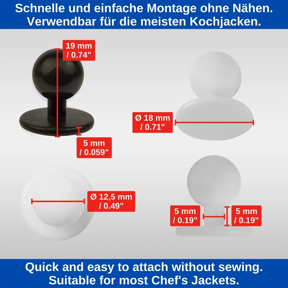 Rundknöpfe für Kochjacken Kochknöpfe Kugelknopf Kochjacke Koch Knöpfe Jacke Koch - Bild 4 von 4