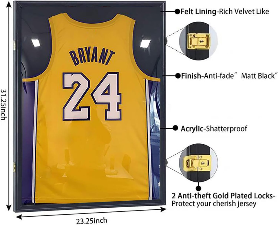 3Piece Set Jersey Frame Display Case with Acrylic anti Fade Uv