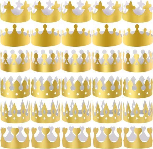 48 Pieces Paper Crowns Gold Paper Party Crown Hats King Crown for Kids and Ad...