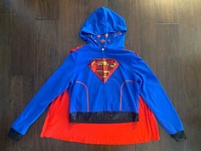 DC Comics Juniors Superman Supergirl Full Zip Fitted Sequin Hoodie Adult L/XL