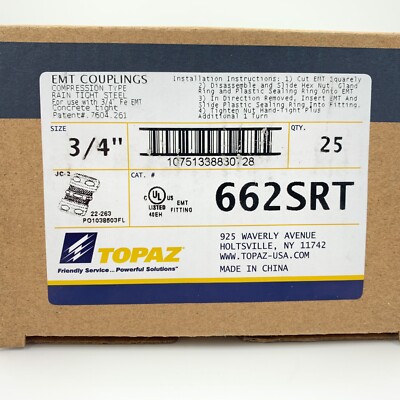 Box 25 Pcs Topaz 662S EMT Compression Couplings - 3/4" Size - Foto 3