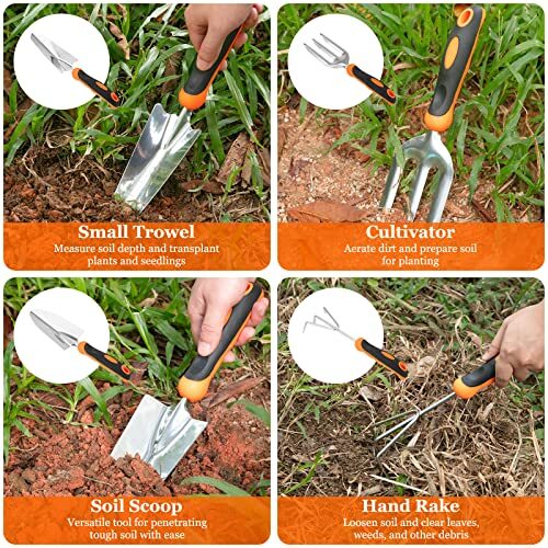 Garden Tool Set, Stainless Steel Heavy Duty Gardening Tool Set, with Orange - Bild 6 von 7