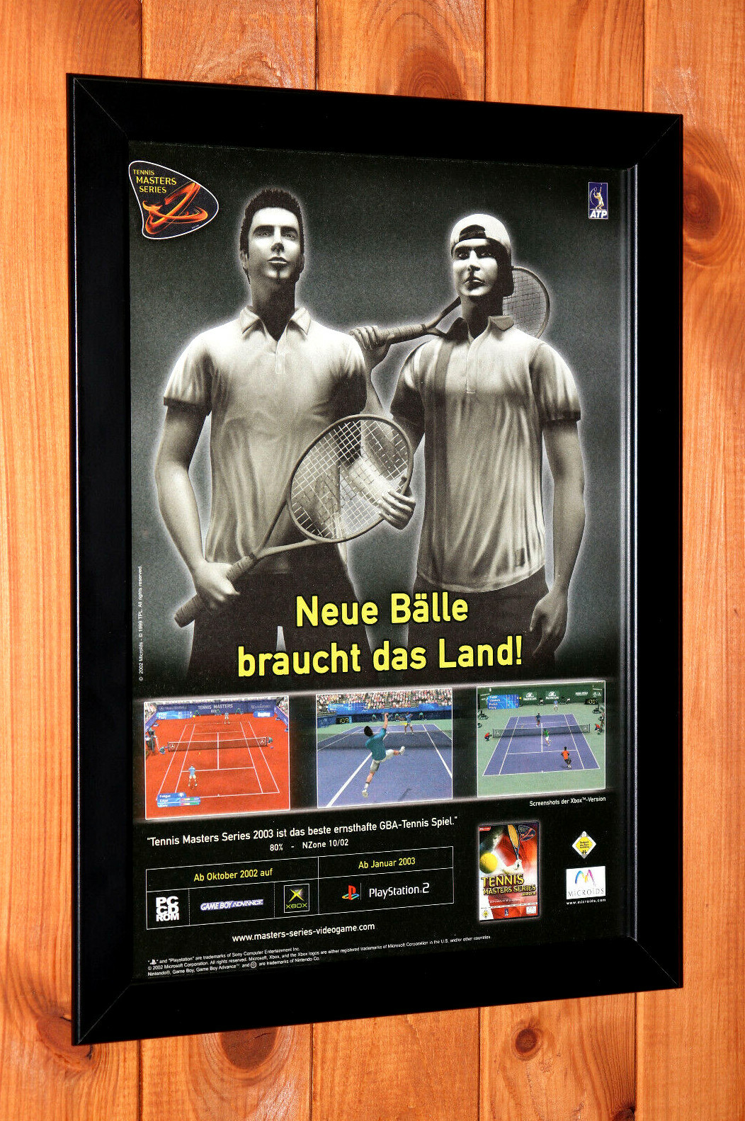 Póster/anuncio pequeño promocional vintage de Tennis Masters Series 2003 PS2 GBA Xbox enmarcado