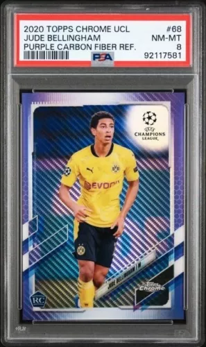 2020-21 Topps Chrome Jude Bellingham #68 Purple Carbon Fiber Refractor RC PSA 8