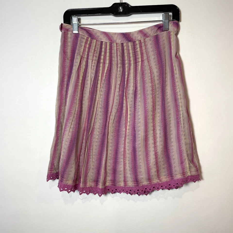 Falda Free People Plisada Línea A Talla 4 Púrpura Rayas Forrada Encaje Dobladillo Ojales Foto 4 de 4