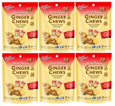 Prince of Peace Ginger Chews Candy Blood  Orange Natural  4 oz ( 6 Pack )