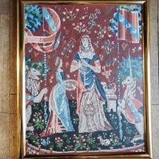 HandCrafted Needlepoint Picture The Lady and the Unicorn A Mon Seul Desir Framed