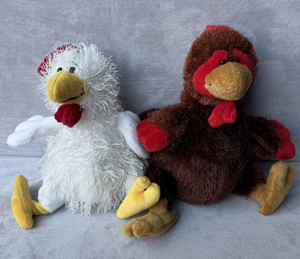 Set Of 2 Ganz Webkinz White Chicken Brown Rooster Stuffed Animal Toy No Codes - Image 2 of 4