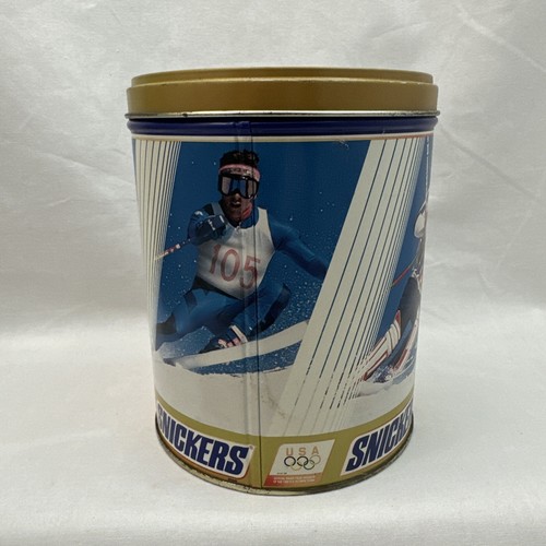 Vintage 1992 Snickers USA Winter Olympic Skiing Promotional Tin Canister Empty - Picture 8 of 11