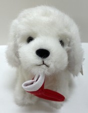 NWT Russ Caress Soft Pets White Puppy Dog w/ Red Stocking Plush MADE IN KOREA