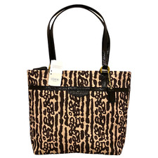 Coach Ocelot Black  Beige Leopard Print Nylon Shoulder Bag Tote Purse F31901
