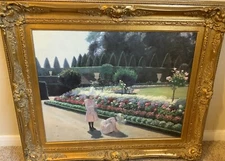 Painting in Golden Wooden Frame “2 Little Girls with Flowers” 