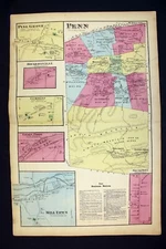 1872 Map Penn Township Cumberland County Pennsylvania Pine Grove Mill Town