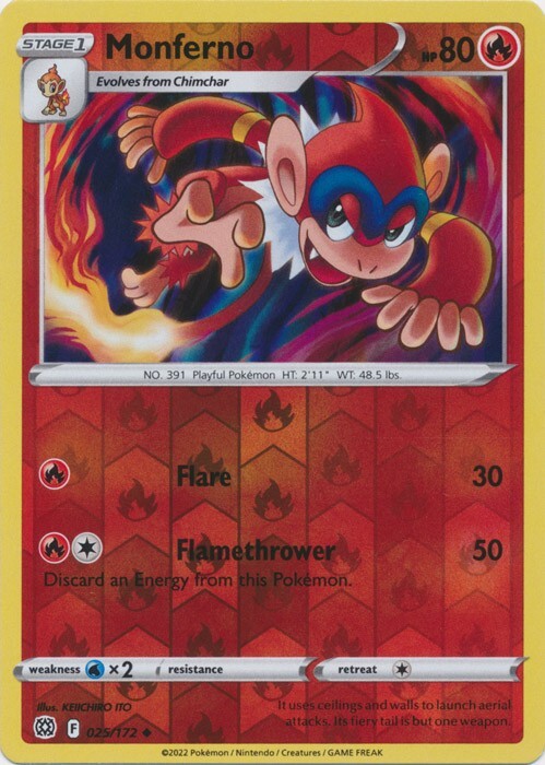 Reverse Holo Monferno 025/172 Uncommon Brilliant Stars Pokemon TCG