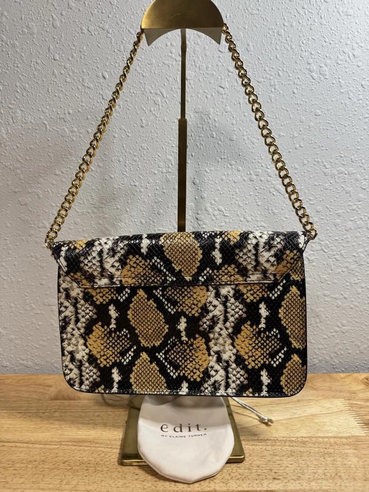 Edit By Elaine Turner Bella Clutch Gold Multi Python With Gold Chain & Dust Sack - Image 4 of 4