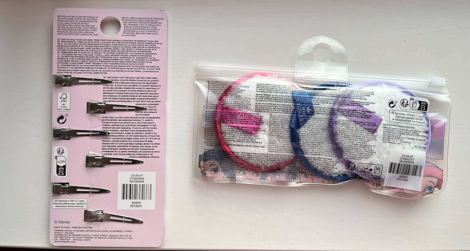 Disney Princess Primark Makeup Brushes Set, Hair Clips, Cleansing Pads