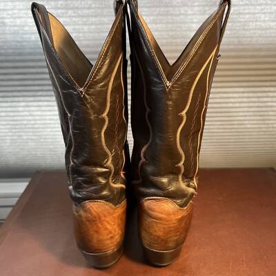 Rare Abilene TwoTone Brown Mens Leather Cowboy Boots W/Intricate Design- 10 1/2 Vintage Abilene Mens Size 8.5 D Two Tone Brown Leather USA  main image 4