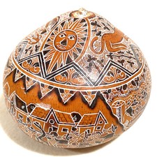 Hand Painted Gourd Detailed Fine Art Village Animals Farmers Scene Collectible