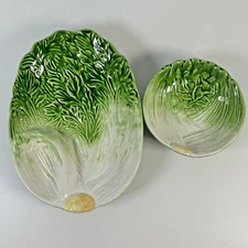 Set of Lettuce Serving Dishes Chip and Dip Bowl Platter Made in Paoli, Italy