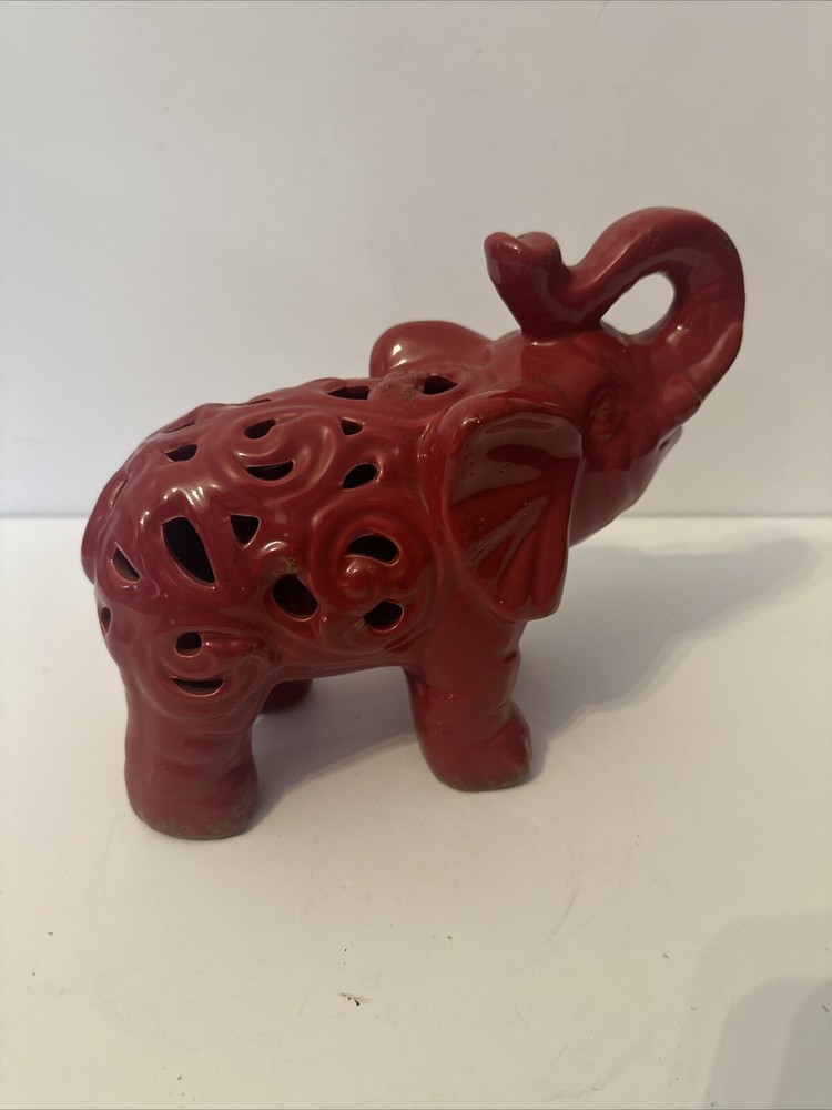 Red Ceramic Elephant Figurine in Excellent Used Condition 7.5”T x 9”L x 5”W