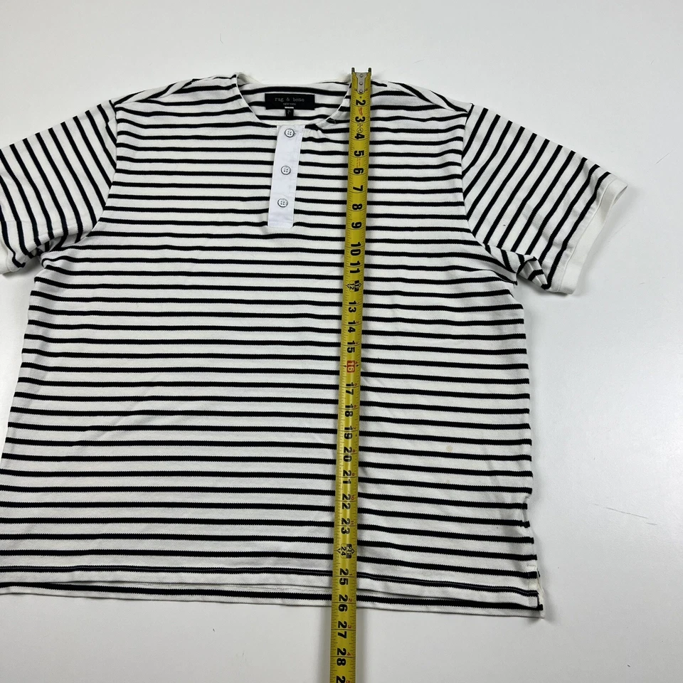 Camisa Rag & Bone Para Hombre Extra Grande Negra Blanca Rayas Cuello Redondo Algodón Foto 4 de 4