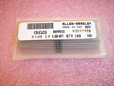 QTY (100) 51 Ohm 1/4W 5% CARBON COMPOSITION RESISTORS RC07GF510J ALLEN BRADLEY