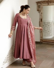 Presenting Roman Simmer Silk Dusty Pink Gown Palazzo And Dupatta For Ethnic Wear