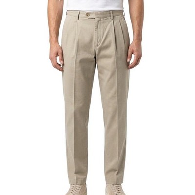 Nat Nast Pleated Trousers Mens 37x34 Cement Beige Silk Cotton Casual Classicwear