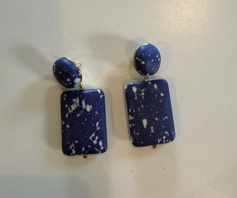 Lele Sadoughi Boulder Drop Earrings In Marble & Howlite with 14k Gold Plated - Image 3 of 4