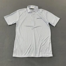 Collars & Co Polo Shirt Mens Medium White Blue Check Dress Collar Polyester