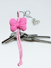 Handmade Pink Butterfly Keychain With Rhinestone Heart Charm Cute Accessory For