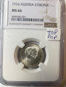 1916 Austria Silver Corona. Certified NGC MS 66.