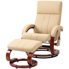 Beige Faux Leather Electric Remote Massage Recliner Chair with Ottoman