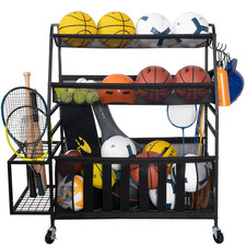 Storage Maniac Ball Storage Bin Rolling Sports Ball Cart Metal Garage Organizer