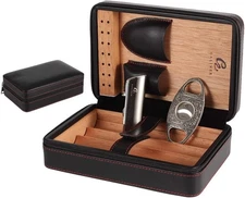 GALINER Cigar Humidor Case Lighter Cutter Set, Portable Humidifier Travel Cigar