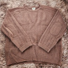 Vtg L.L.Bean Men's Brown 100 Shetland Wool Crewneck Sweater With Elbow Patches