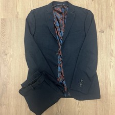 Next Suit Mens 40R Slim Fit Navy Blue Floral Lined 2 Piece Suit 34x29 Trousers