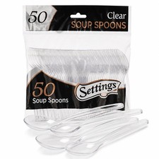 Settings Clear Plastic Soup Spoons, 50 Count - 1 Pack Spoons 50 ,
