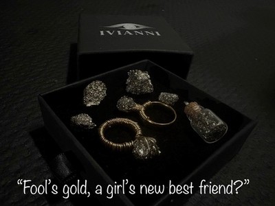 Pyrite Stone Gold Rings 18k Handmade With Raw Souvenir Stones & Keepsake Charm